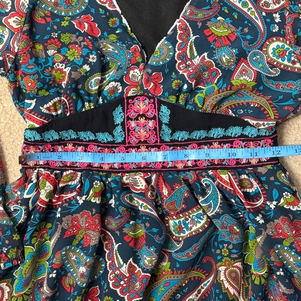 Flying Tomato Mini Dress Navy Blue Paisley Print Long Sleeves Size Extra Small - Picture 9 of 11